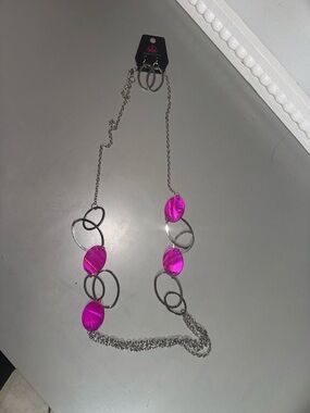 paparazzi Silver-Tone Necklace with Fuchsia Discs